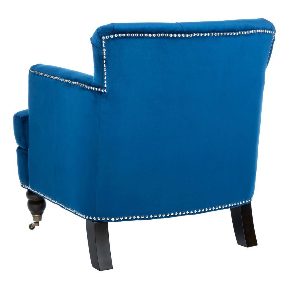 Navy Velvet Tufted Arm Chair with Espresso Wood Legs