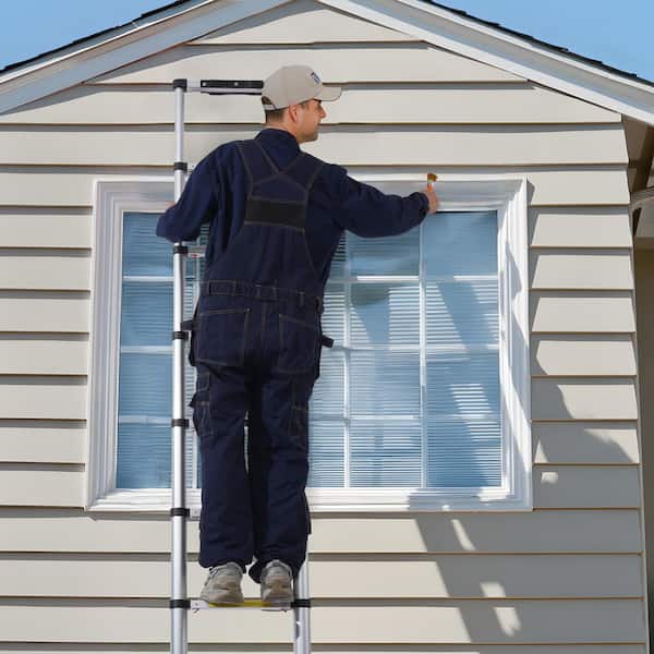 Telescoping Ladder, 8.5 ft. Aluminum Lightweight Extension Ladder, 1-Button Retraction Collapsible Ladder