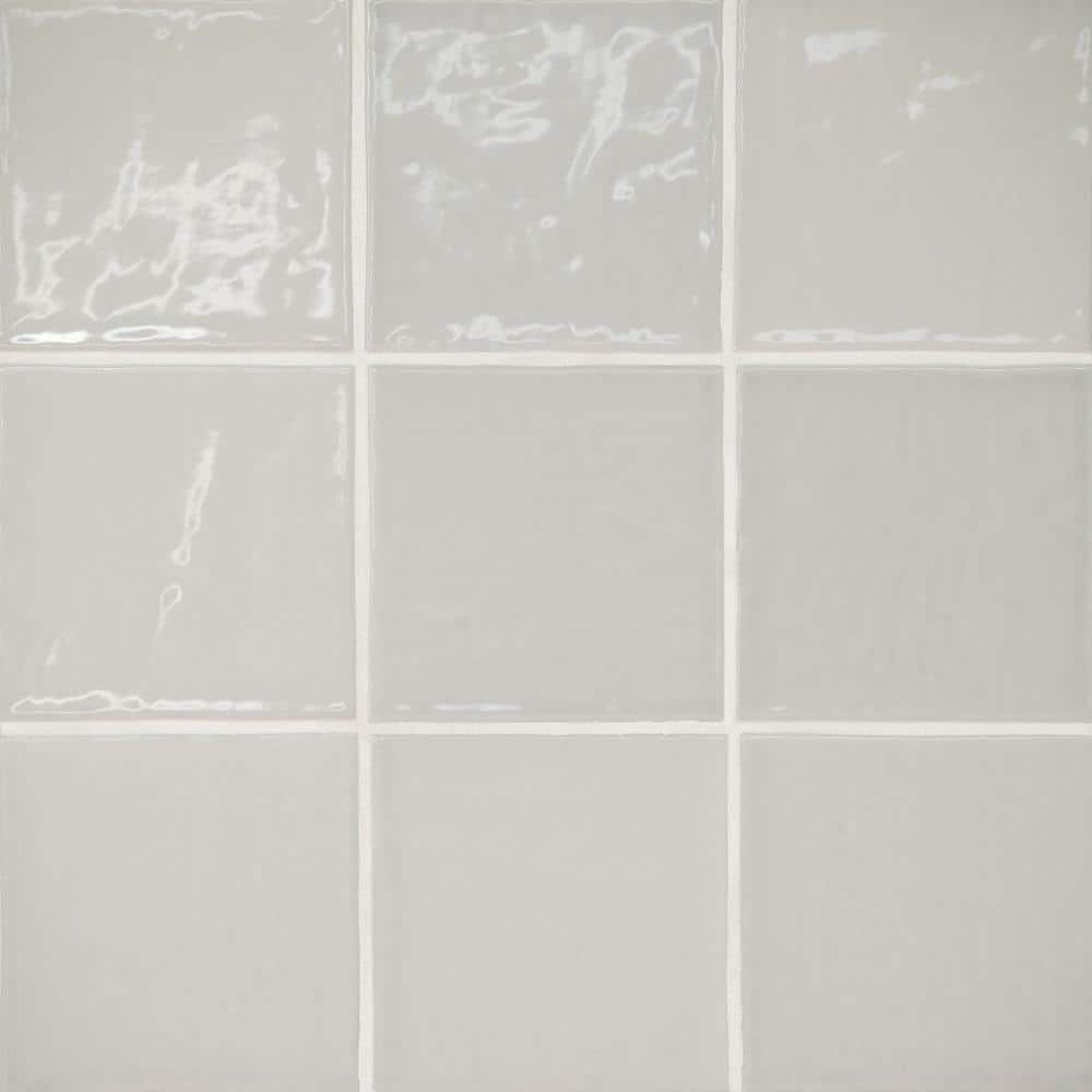 Bedrosians Marin Pebble Gray (Light Grey) 4-in x 4-in Glossy Ceramic Subway Wall Tile (5.49-sq. ft/ Carton)