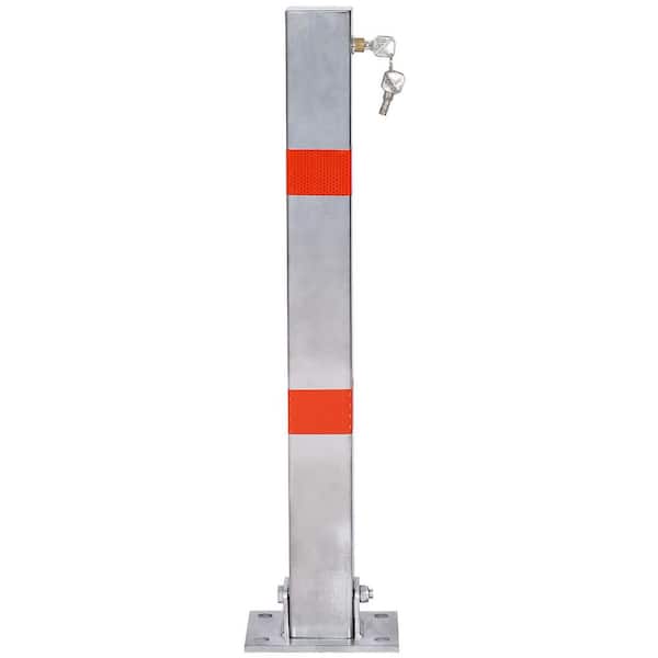 27.6 in. H  Square Gray Steel Parking Bollard Posts with Lock for Entrance,Sidewalk,Bicycle Lane,Garage or Parking Lot