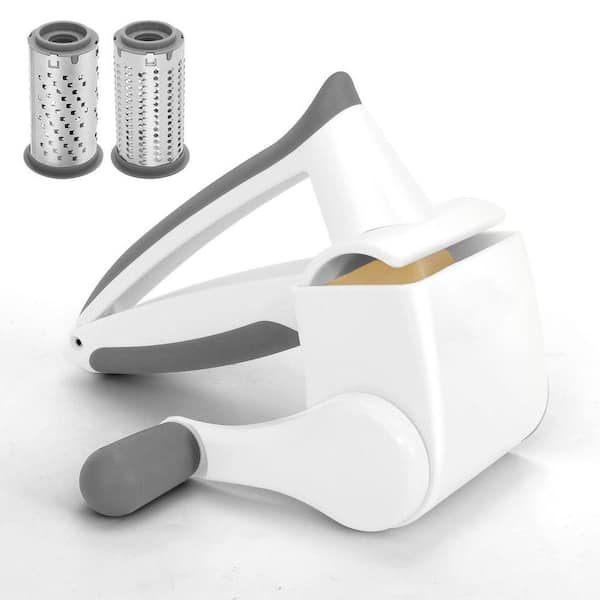 White Rotary Cheese Grater with Fine & Coarse Drums, Stainless Steel & ABS, Dishwasher Safe, Restaurant Quality