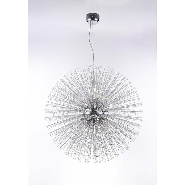 Unbranded 22-Light Chrome Sputnik Chandelier With Clear Crystal Accents