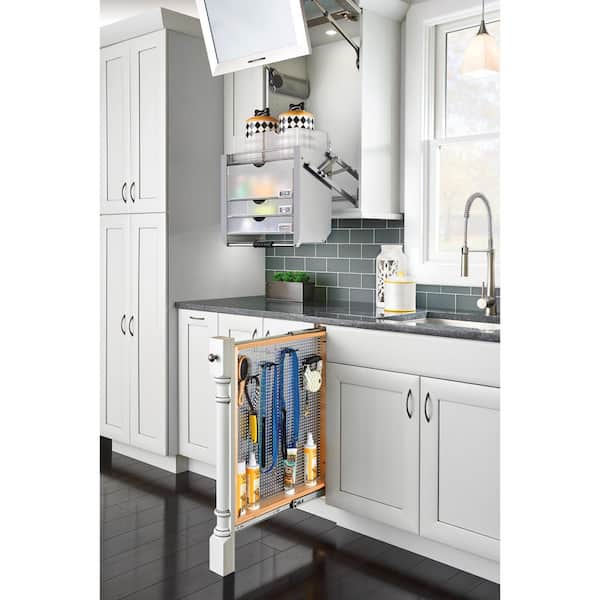 Rev-A-Shelf 6 Inch Width Kitchen Base Cabinet Filler Pull-Out Organizer  with Stainless Steel Panel, Natural, Min. Cabinet Opening: 6-1/8 W x  23-1/4 D x 30-1/8 H 434-BF-6SS