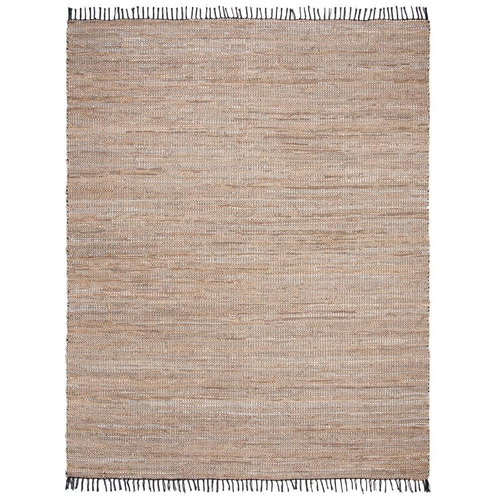 Beige Handwoven Cowhide Leather 8' x 10' Area Rug