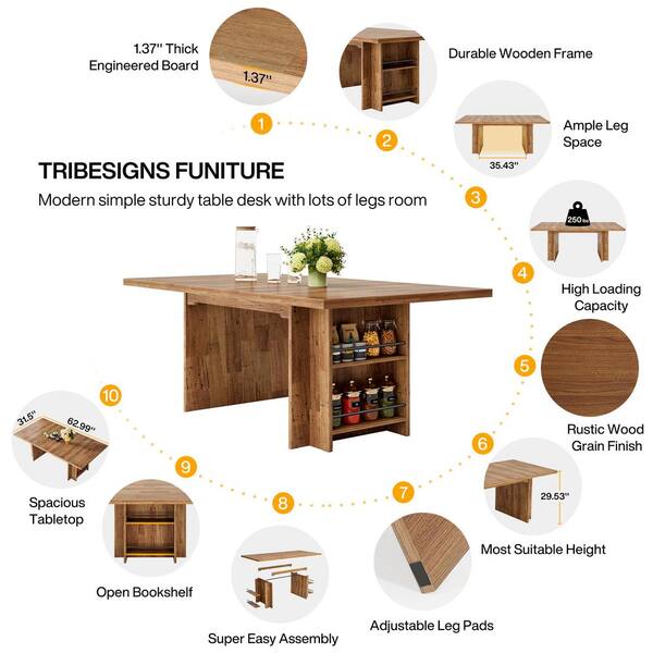TRIBESIGNS WAY TO ORIGIN Halseey Farmhouse Walnut Wood 63 in TRIBESIGNS WAY TO ORIGIN Halseey Farmhouse Walnut Wood 63 in