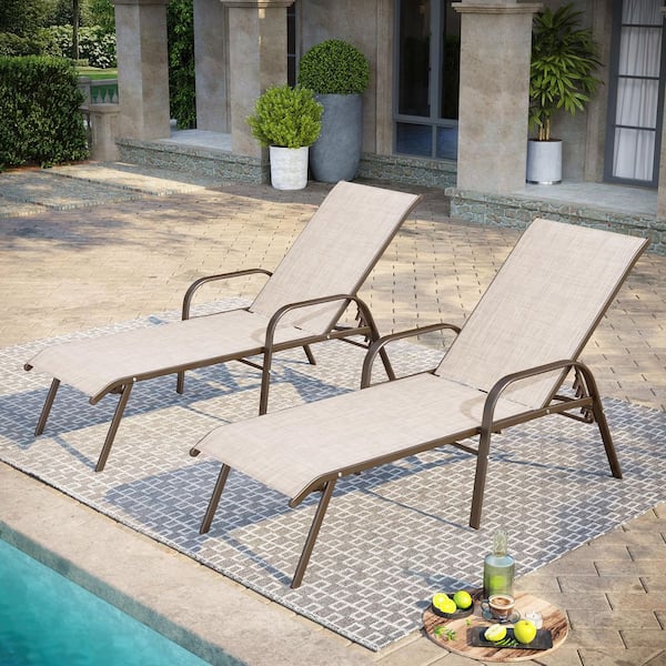 Pellebant 2-Piece Metal Adjustable Outdoor Chaise Lounge in Beige with Arms