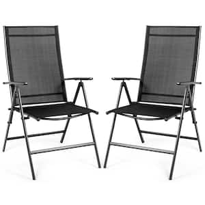 Folding Lounge Chair Steel Frame Outdoor Patio Garden with Adjustable Backrest (2-Piece)