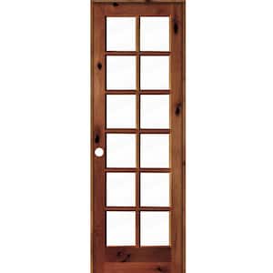 30 in. x 96 in. Rustic Knotty Alder 12-Lite Right-Hand Clear Glass Red Chestnut Stain Wood Single Prehung Interior Door