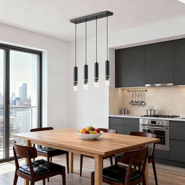 シャンパン Emeritpro 4-Light 48W Modern Black Integrated LED Chandeliers with