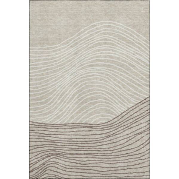 Mayfield Premium Machine Washable Abstract AMF2350 Beige 3 ft. x 5 ft. Area Rug
