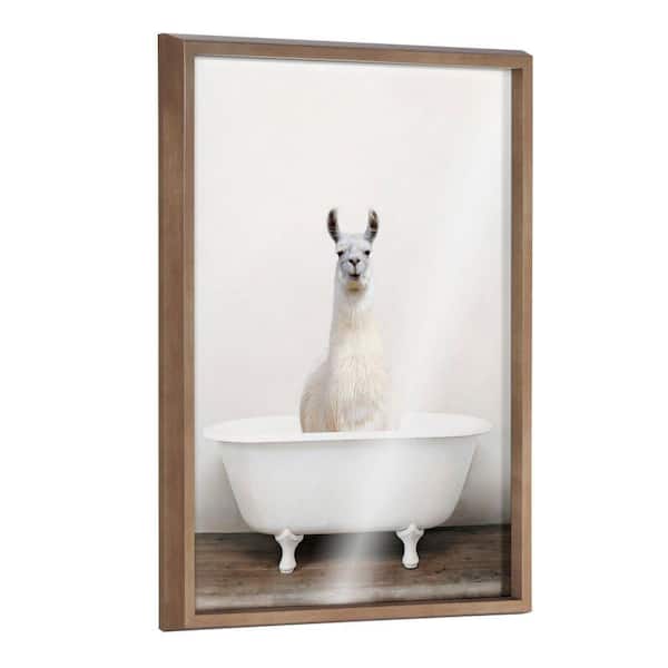 Kate and Laurel Blake Alpaca in the Tub Color by Amy Peterson Art Studio Framed Glass Art Print 24 in. x 18 in.