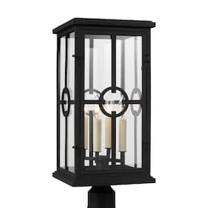 Belleville 9.5 in. W 4-Light Textured Black Outdoor Lamp Post Light with Clear Glass Panels