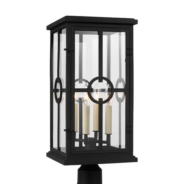 Generation Lighting Belleville 9.5 in. W 4-Light Textured Black Outdoor Lamp Post Light with Clear Glass Panels