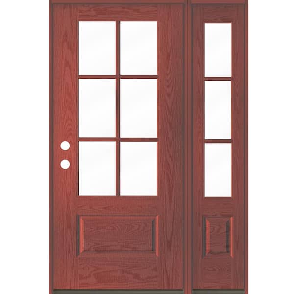 Krosswood Doors UINTAH Farmhouse 50 in. x 80 in. 6-Lite Right-Hand/Inswing Clear Glass Redwood Stain Fiberglass Prehung Front Door w/RSL