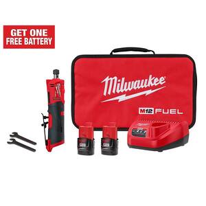 M12 FUEL 12V Lithium-Ion Brushless Cordless 1/4 in. Straight Die Grinder Kit with Two 2.0 Ah Batteries
