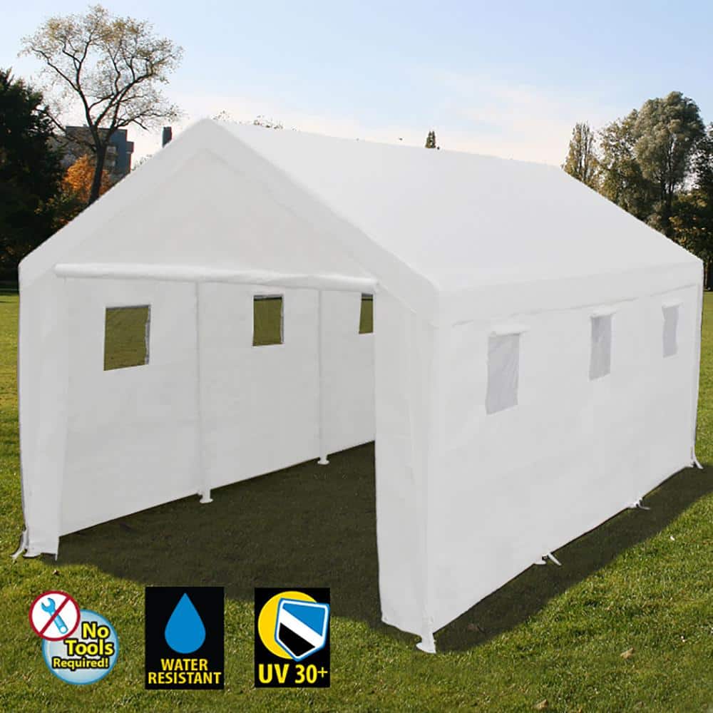 Hercules 10ft x 20ft White Metal Frame Enclosed Carport Garage
