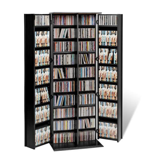 Prepac Black Locking Cabinet with Panel Doors Cabinet with CD Storage DVD Storage Cabinet with 17 Adjustable DVD Shelves BLS 0448 K The Home Depot