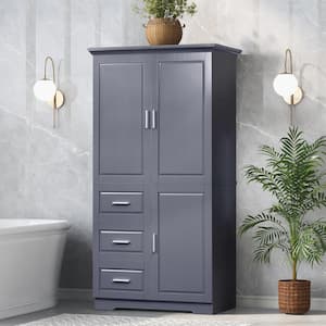 32.6 in. W x 19.6 in. D x 62.2 in. H Gray Bathroom Storage Linen Cabinet with Adjustable Shelf