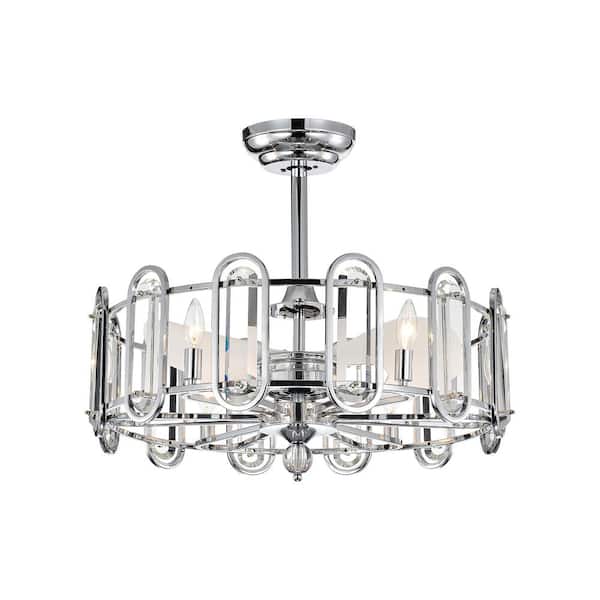 Nestfair 26 in. Indoor Chrome Crystal Ceiling Fan with Light, Remote and 3 ABS Blades