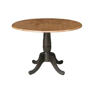 42 in. Round Hickory/Washed Coal Dual Drop Leaf Pedestal Table - 29.5 in. H