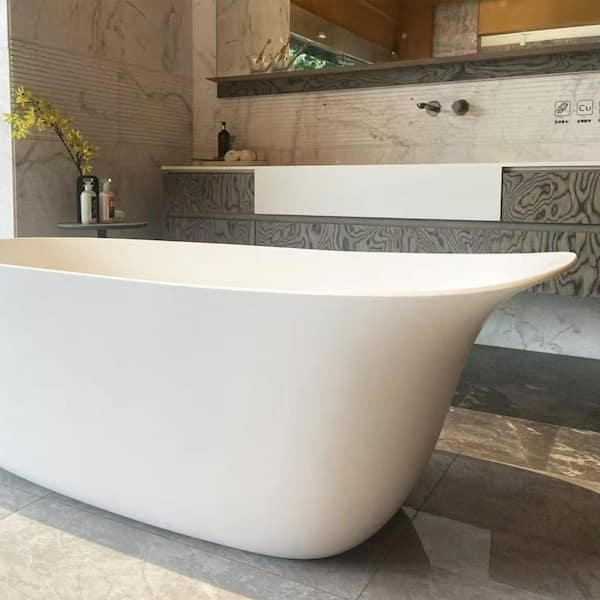 61.42 in. x 27.95 in. Solid Surface Freestanding Bathtub With Left Drain in White