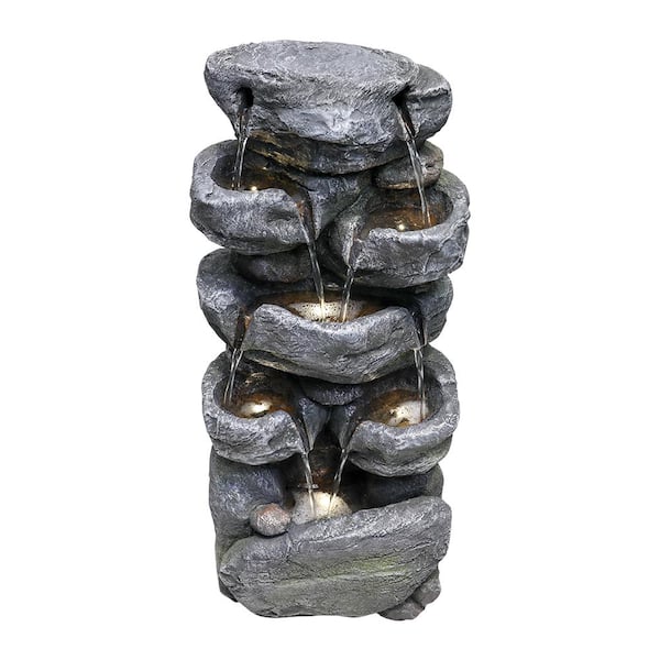 Unbranded 31 in. Tall Outdoor 5-Tier Water Fountain with LED Lights