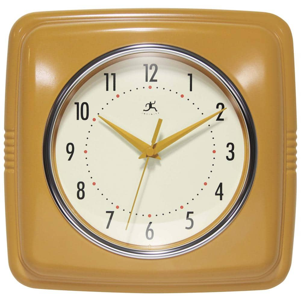 Infinity Instruments 9.25 in. Retro Square Saffron Resin Wall Clock ...