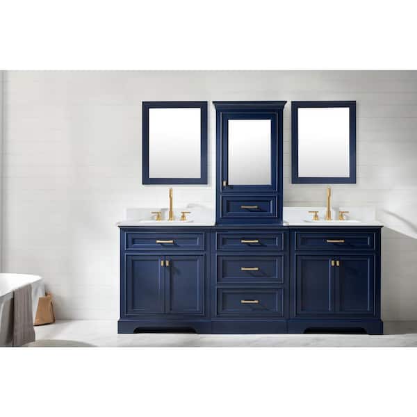 Milano 84 in. W x 22 in. D Bath Vanity in Blue with Quartz Vanity Top in White with White Basin