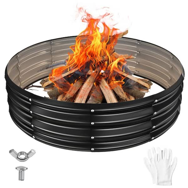48 in. D x 12 in. H Round Galvanized Steel Wood Burning Fire Pit Kit in Black with Heat-Resistant Safety Edge Design