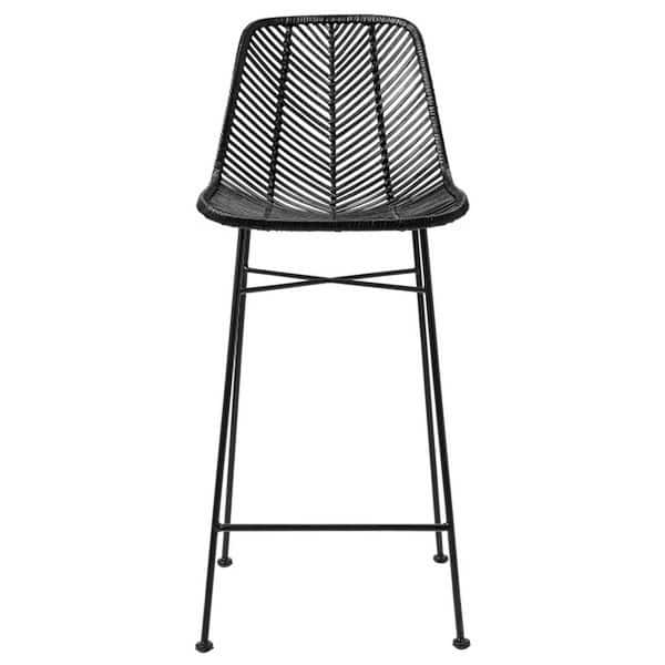 Storied Home 40.5 in. Black Rattan Bar Stool with Metal Frame