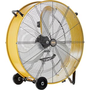 30 in. 3 Fan Speeds Drum Fan in Yellow with 1/3 HP Powerful Motor, 5 in. Wheels for Workshop, Garage, Industrial Room