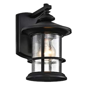 Matte Black Outdoor Hardwired Wall Sconce with No Bulbs, Wall Mount Lantern, Clear Seedy Glass, Waterproof