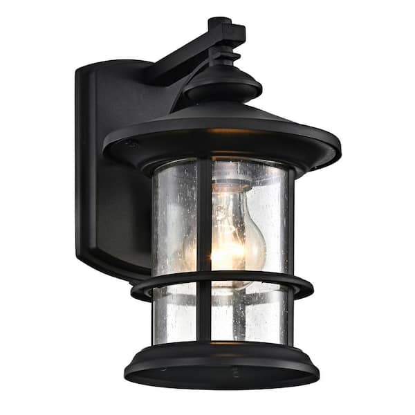 Unbranded Matte Black Outdoor Hardwired Wall Sconce with No Bulbs, Wall Mount Lantern, Clear Seedy Glass, Waterproof