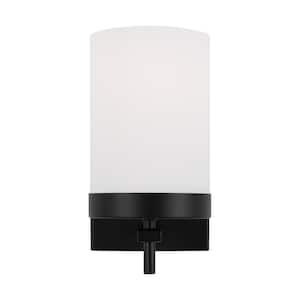 Zire 4.375 in. 1-Light Midnight Black Bathroom Vanity Light with Etched White Glass Shade