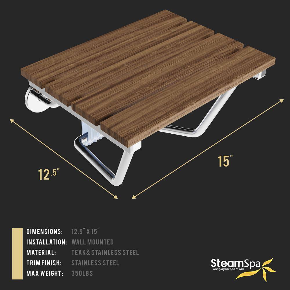 Teak and Stainless Steel Foldable Shower Seat
