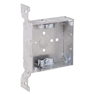 4 in. W x 1-1/2 in. D Steel Metallic Square Box with Three 1/2 in. KO's, 1 CKO, NMSC Clamps and F Bracket