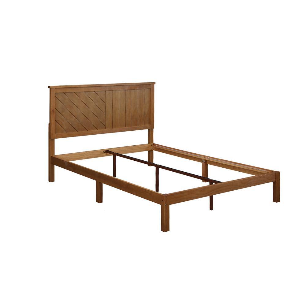 61 in. W Rustic Pine Wood Queen Platform Bed Frame with Headboard XYM
