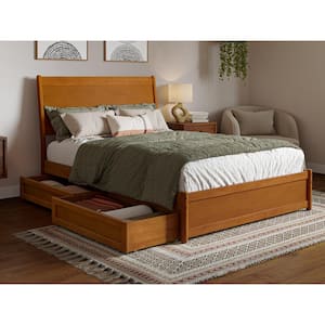 Casanova Light Toffee Natural Bronze Solid Wood Frame Full Platform Bed with Panel Footboard and Storage Drawers