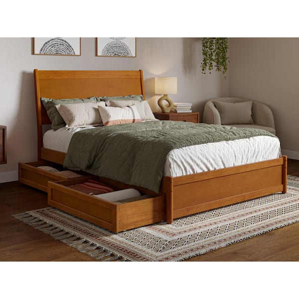 AFI Casanova Light Toffee Natural Bronze Solid Wood Frame Full Platform Bed with Panel Footboard and Storage Drawers