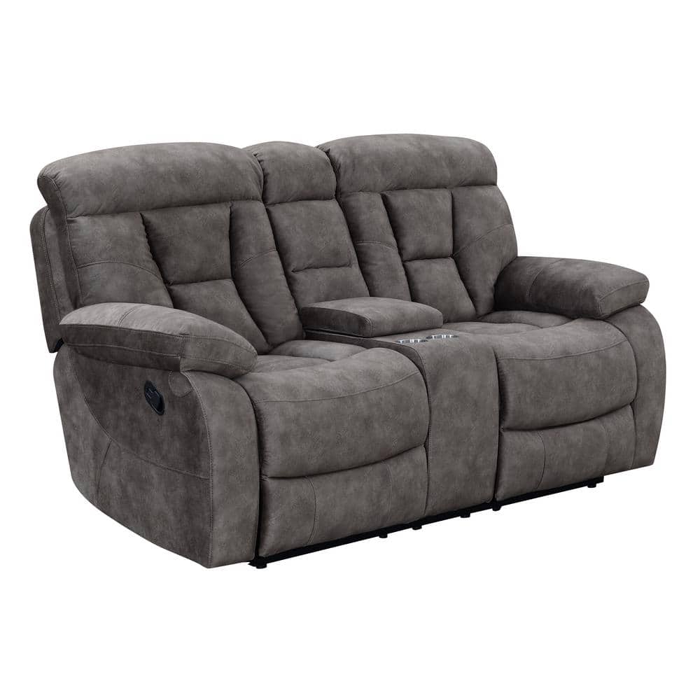 Gray Fabric Reclining Loveseat with Cup Holder and Console