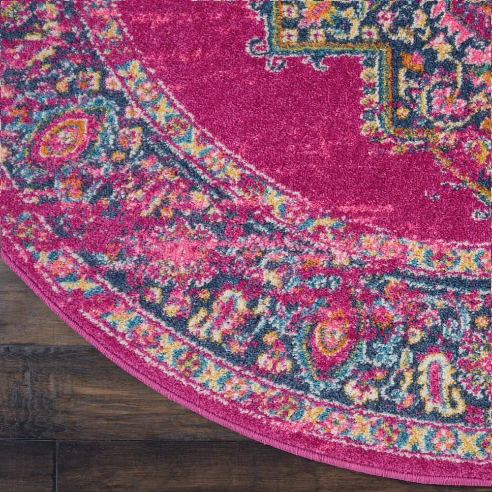 Bohemian Bliss Blue Floral Round Synthetic Easy-Care Rug, 5'3"