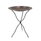 24 in. Dia Round Antique Finished Brass Classic Copper Birdbath with Black Wrought Iron Folding Ring Stand