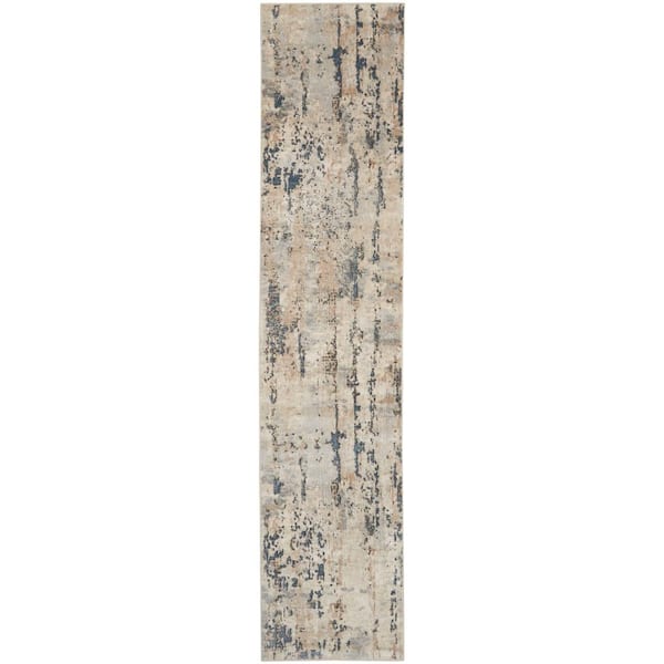 Nourison Concerto Beige Grey 2 ft. x 20 ft. Abstract Contemporary Runner Area Rug