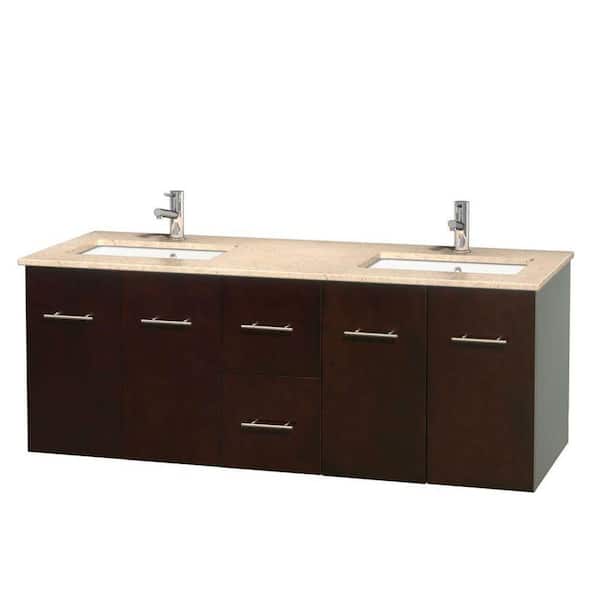 Wyndham Collection Centra 60 in. Double Vanity in Espresso with Marble Vanity Top in Ivory and Undermount Sinks