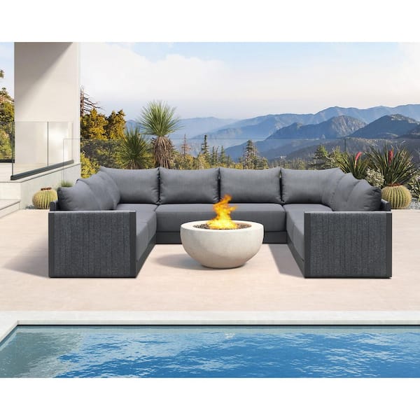8 Pieces Outdoor Conversation Sets PP Rope Patio Sofa with Cushions and Coffee Table Manual Weaving Furniture Gray