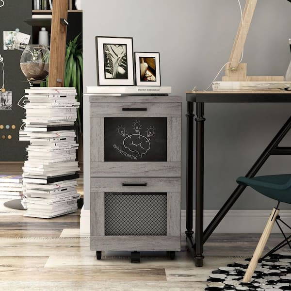Kalamara Vintage Gray Oak Mobile File Cabinet with 2-Drawers