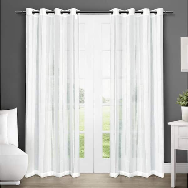 EXCLUSIVE HOME Apollo Winter White Solid Sheer Grommet Top Curtain, 50 in. W x 84 in. L (Set of 2)