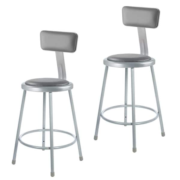 HAMPDEN FURNISHINGS Otto 24 in Grey Vinyl Padded Stool with Backrest and Metal Frame, Pack of 2