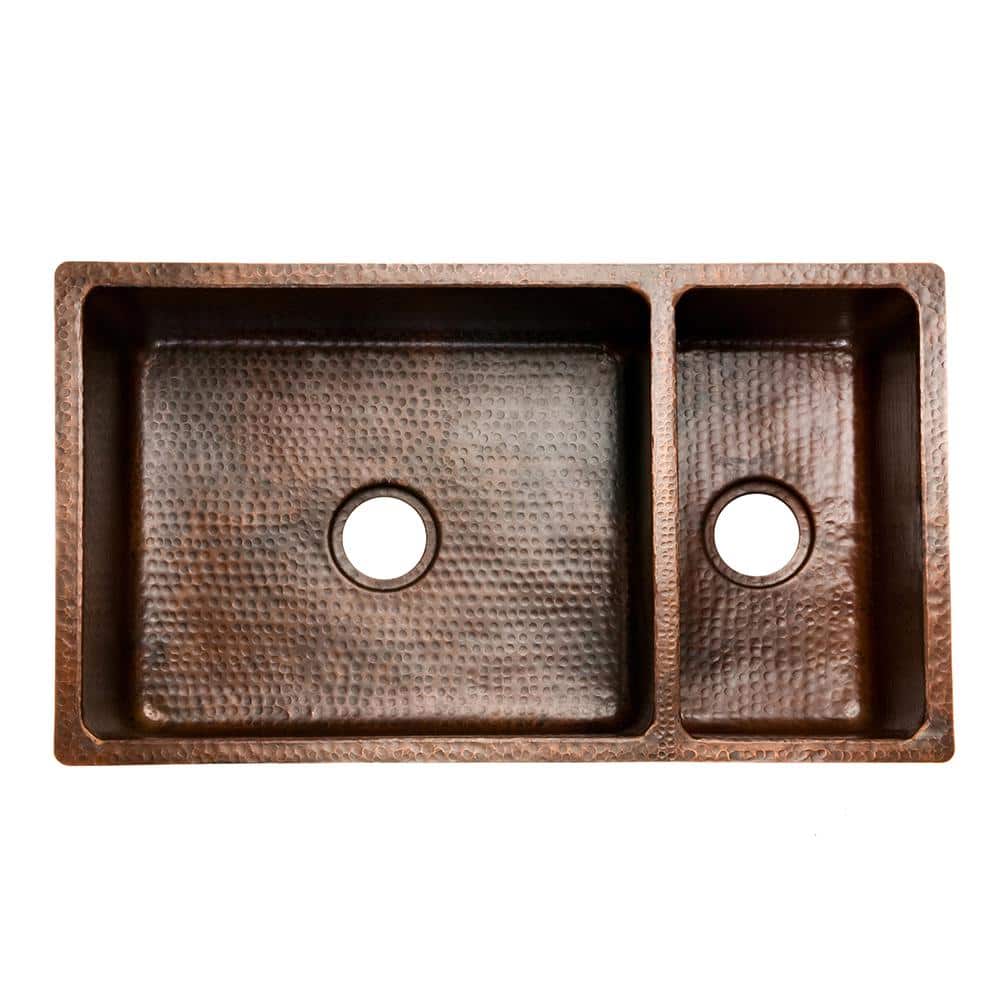 33" Hammered Copper Double Basin Drop-In Kitchen Sink