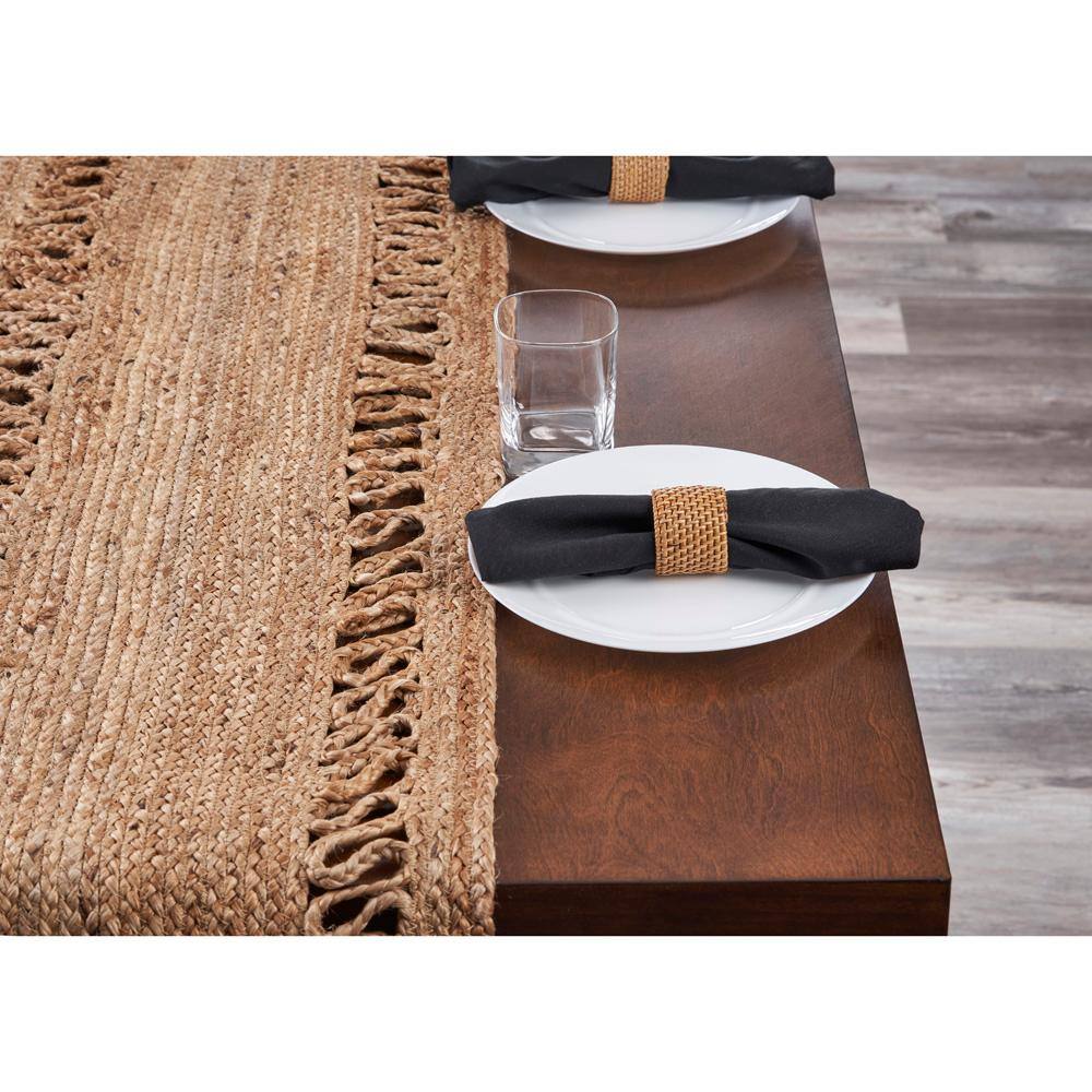 Natural Brown Braided Jute Table Runner with Waved Border